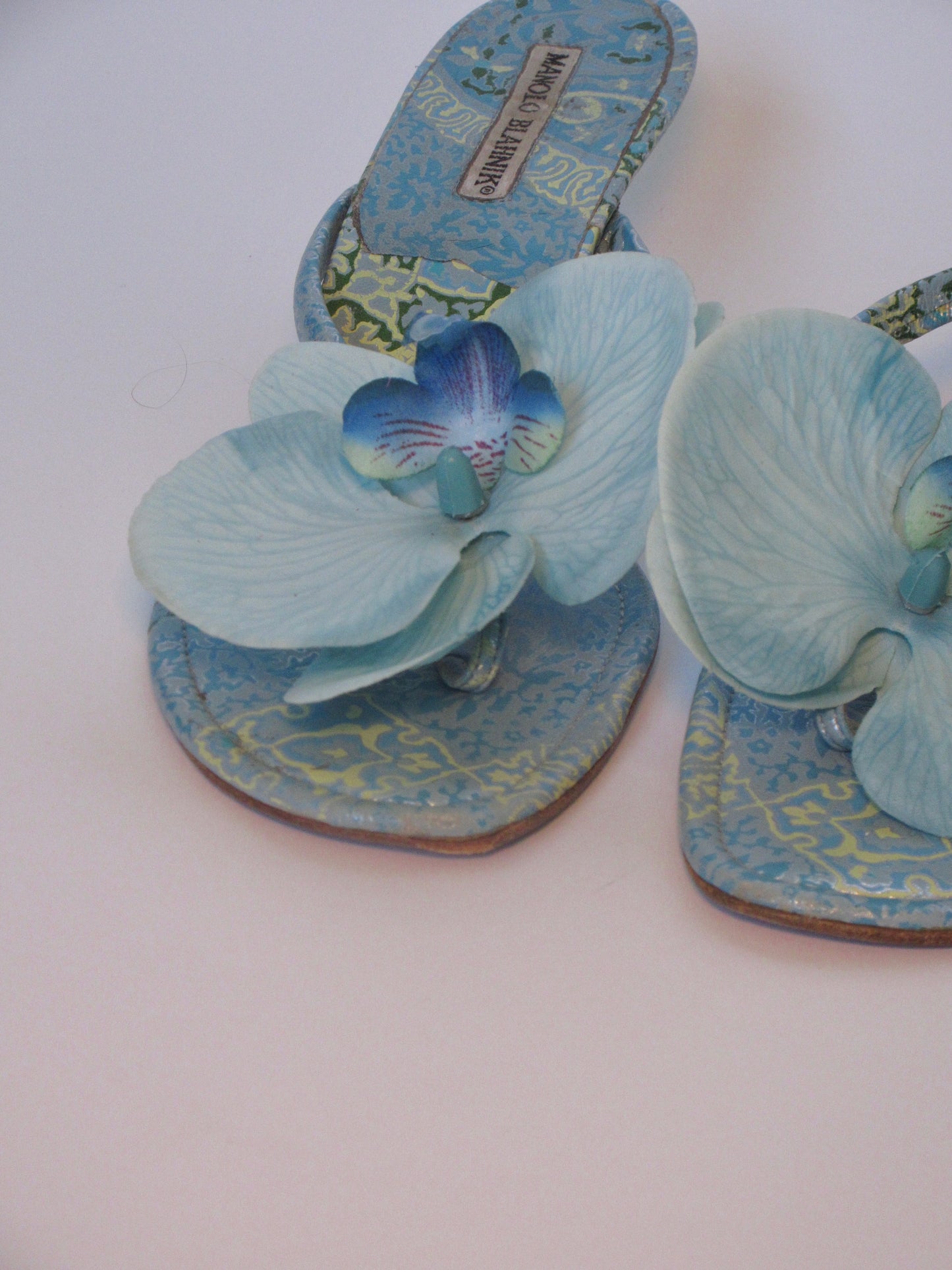 Reworked Upcycled Manolo Blahnik Blue Orchid Kitten Heels