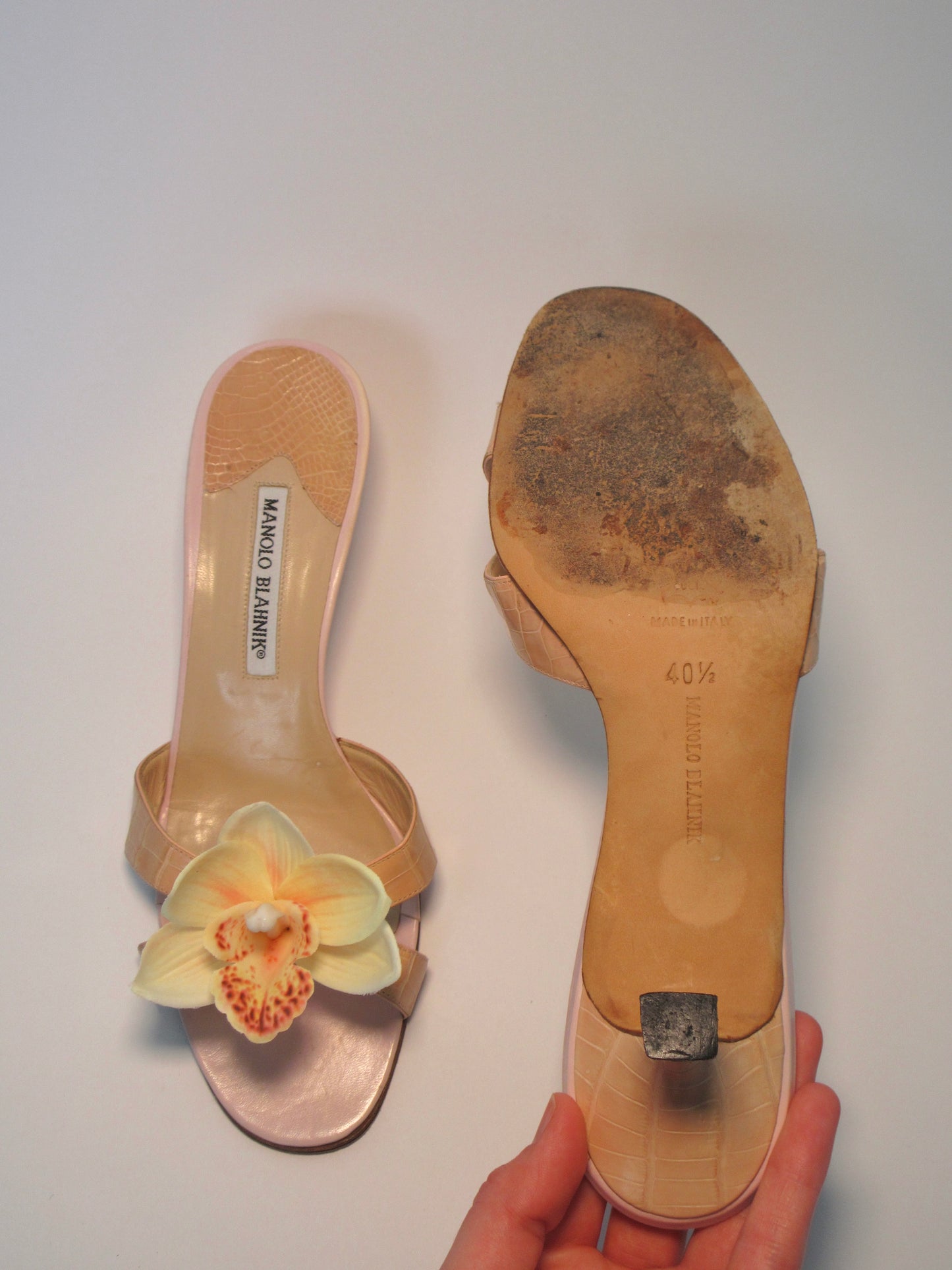 Reworked Upcycled Manolo Blahnik Light Nude Pink Kitten Heels