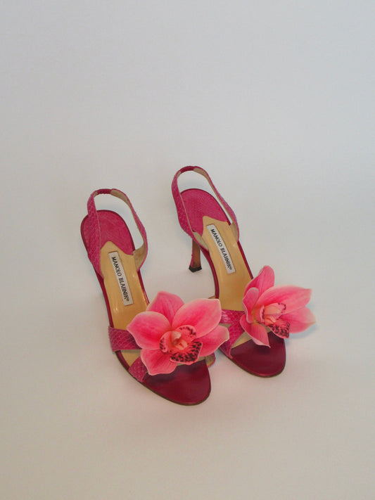 Reworked Upcycled Manolo Blahnik Pink Orchid Heels