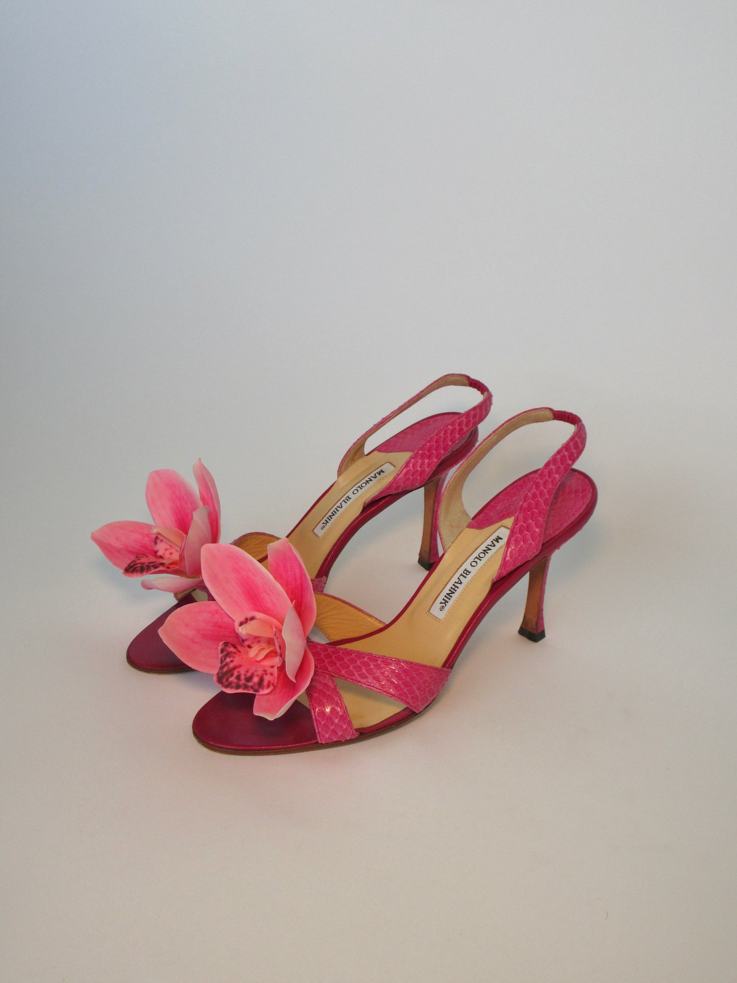 Reworked Upcycled Manolo Blahnik Pink Orchid Heels