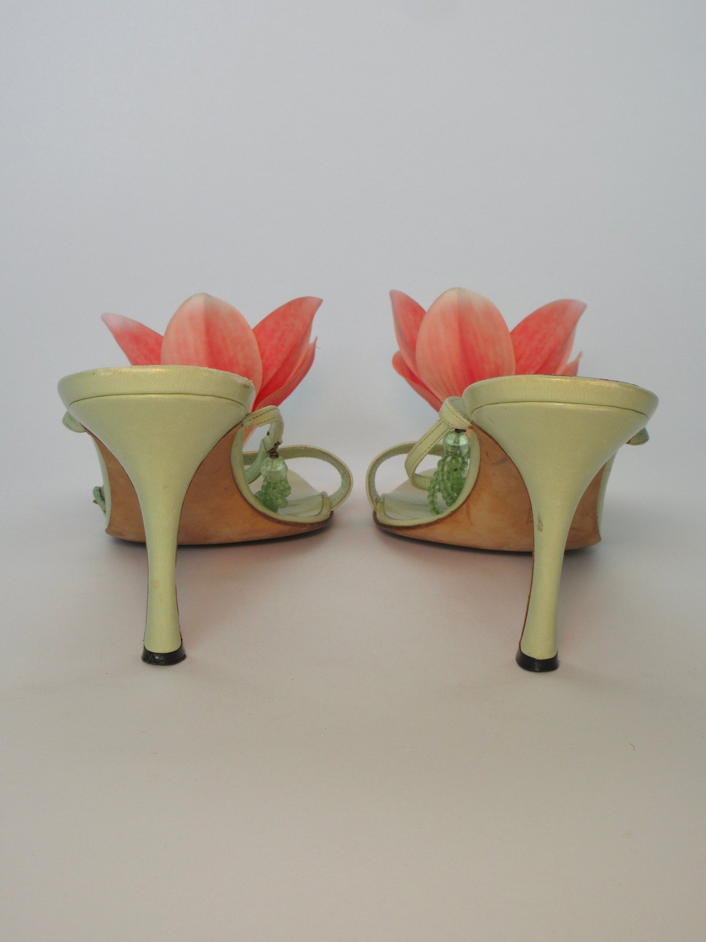 Reworked Upcycled Manolo Blahnik Light Green Orchid Heels