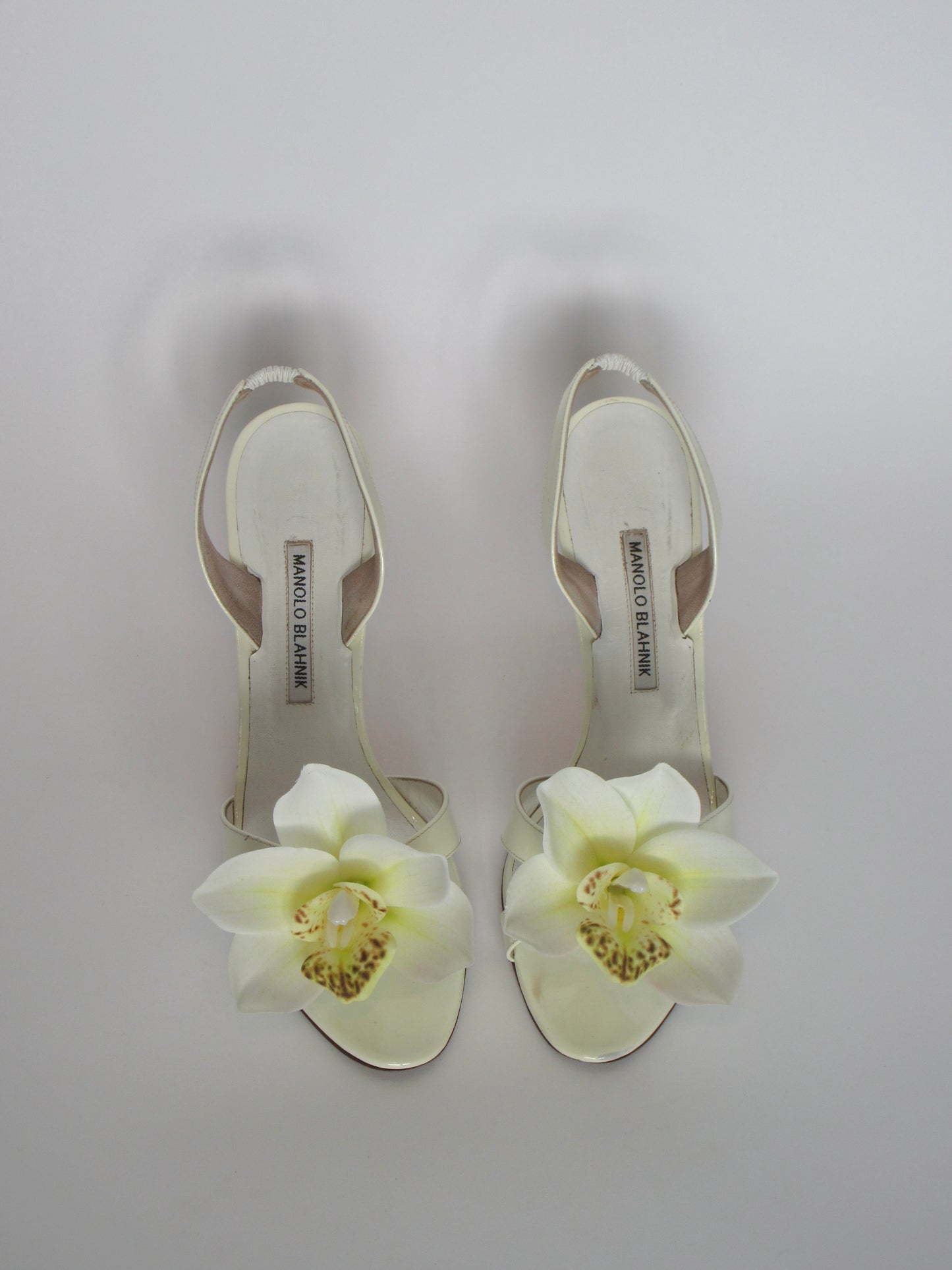 Reworked Upcycled Manolo Blahnik White Orchid Heels