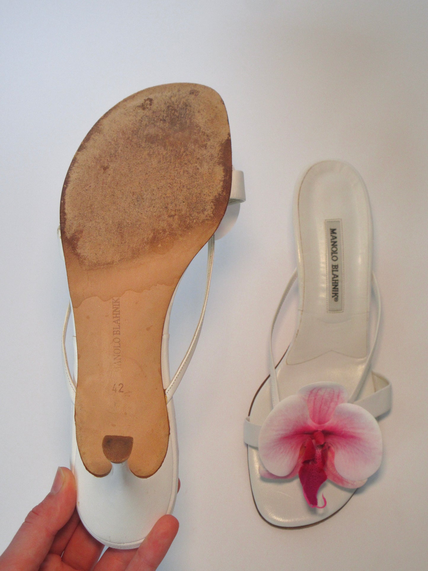 Reworked Upcycled Manolo Blahnik White Pink Orchid Heels