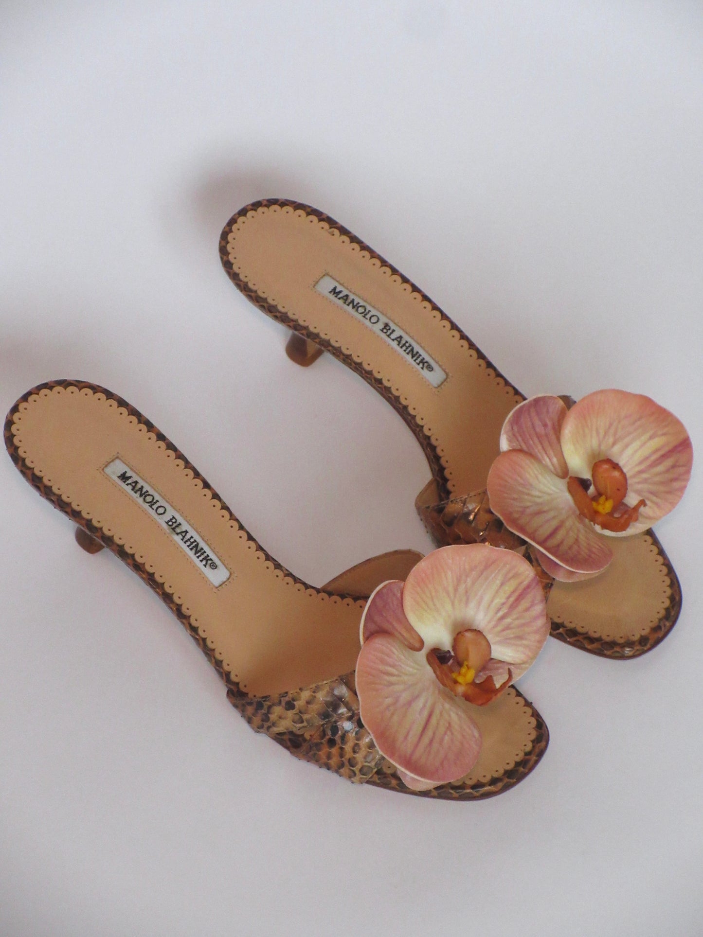 Reworked Upcycled Manolo Blahnik Brown Nude Kitten Heels