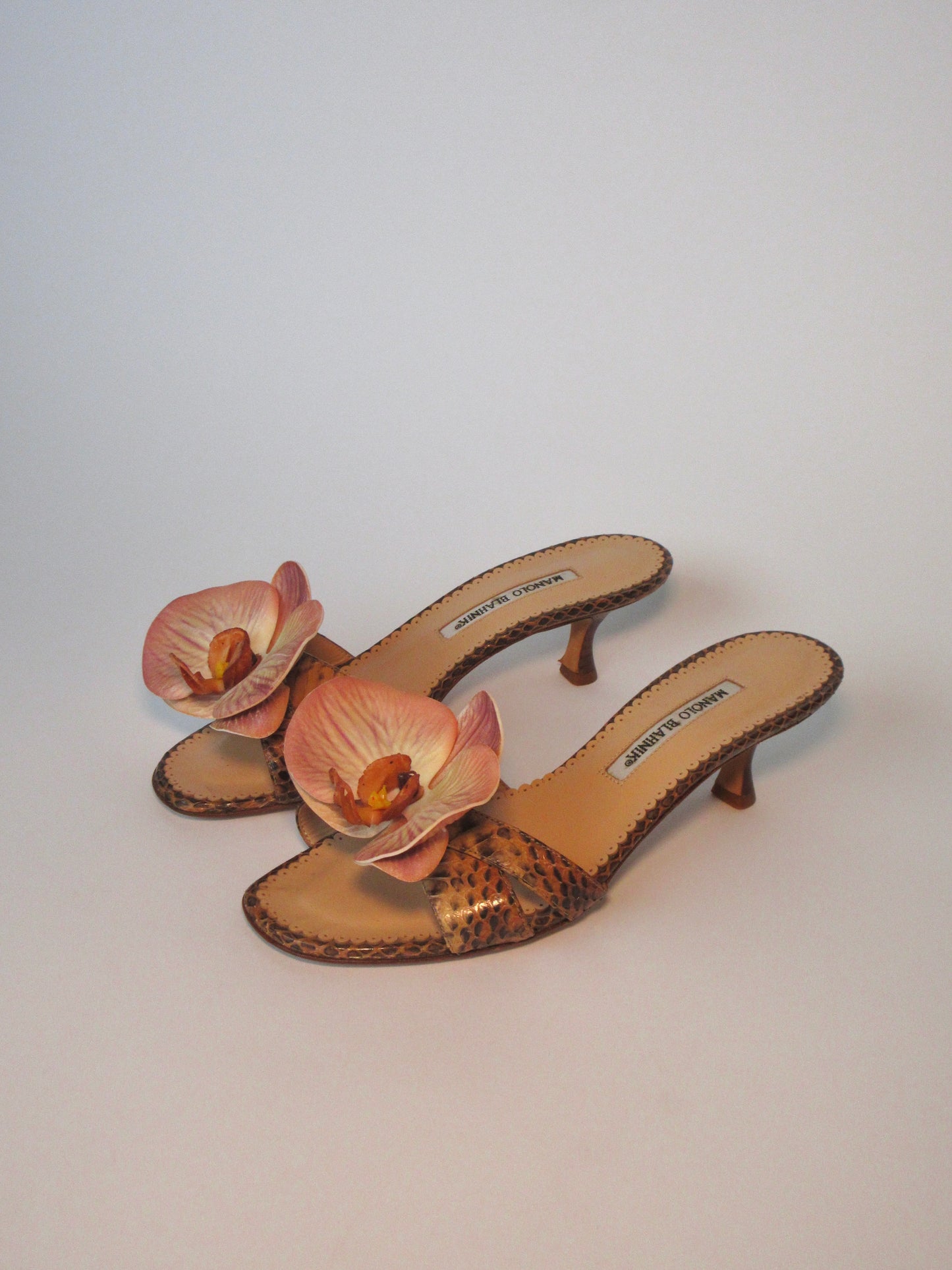 Reworked Upcycled Manolo Blahnik Brown Nude Kitten Heels