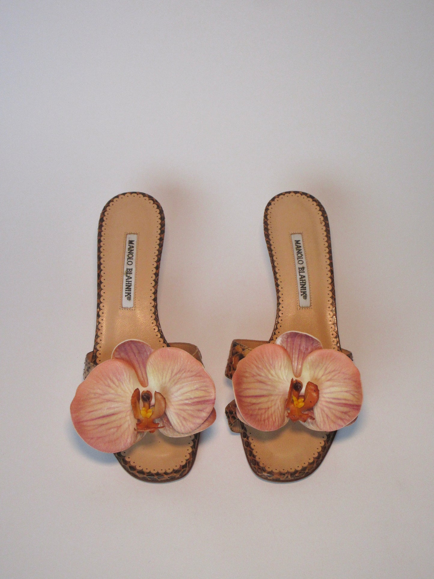 Reworked Upcycled Manolo Blahnik Brown Nude Kitten Heels