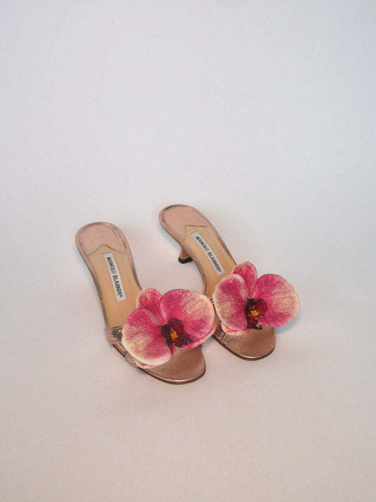 Reworked Upcycled Manolo Balhnik Rose Gold Pink Orchid Heels