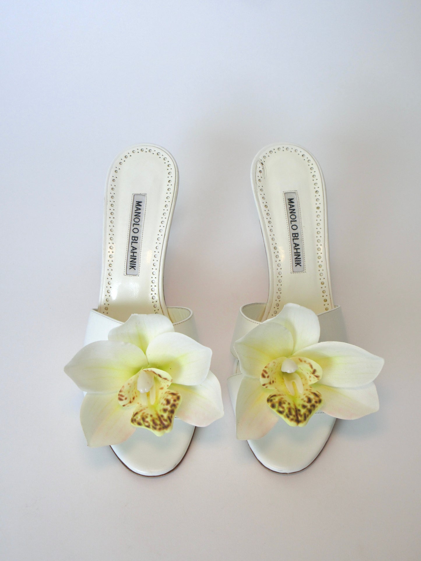 Reworked Upcycled Manolo Blahnik White Orchid Heels