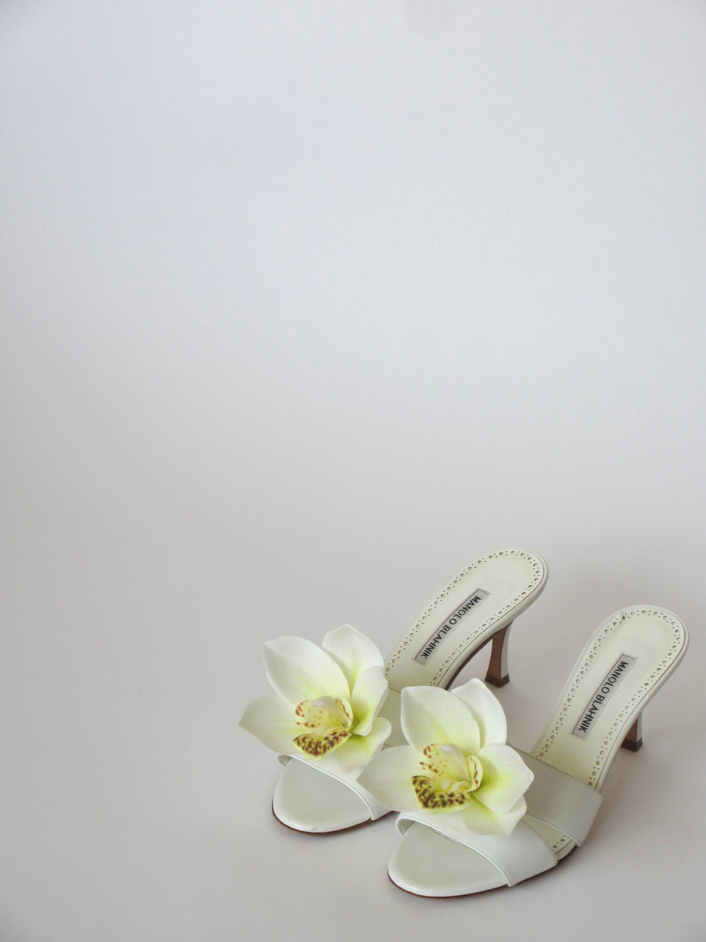 Reworked Upcycled Manolo Blahnik White Orchid Heels