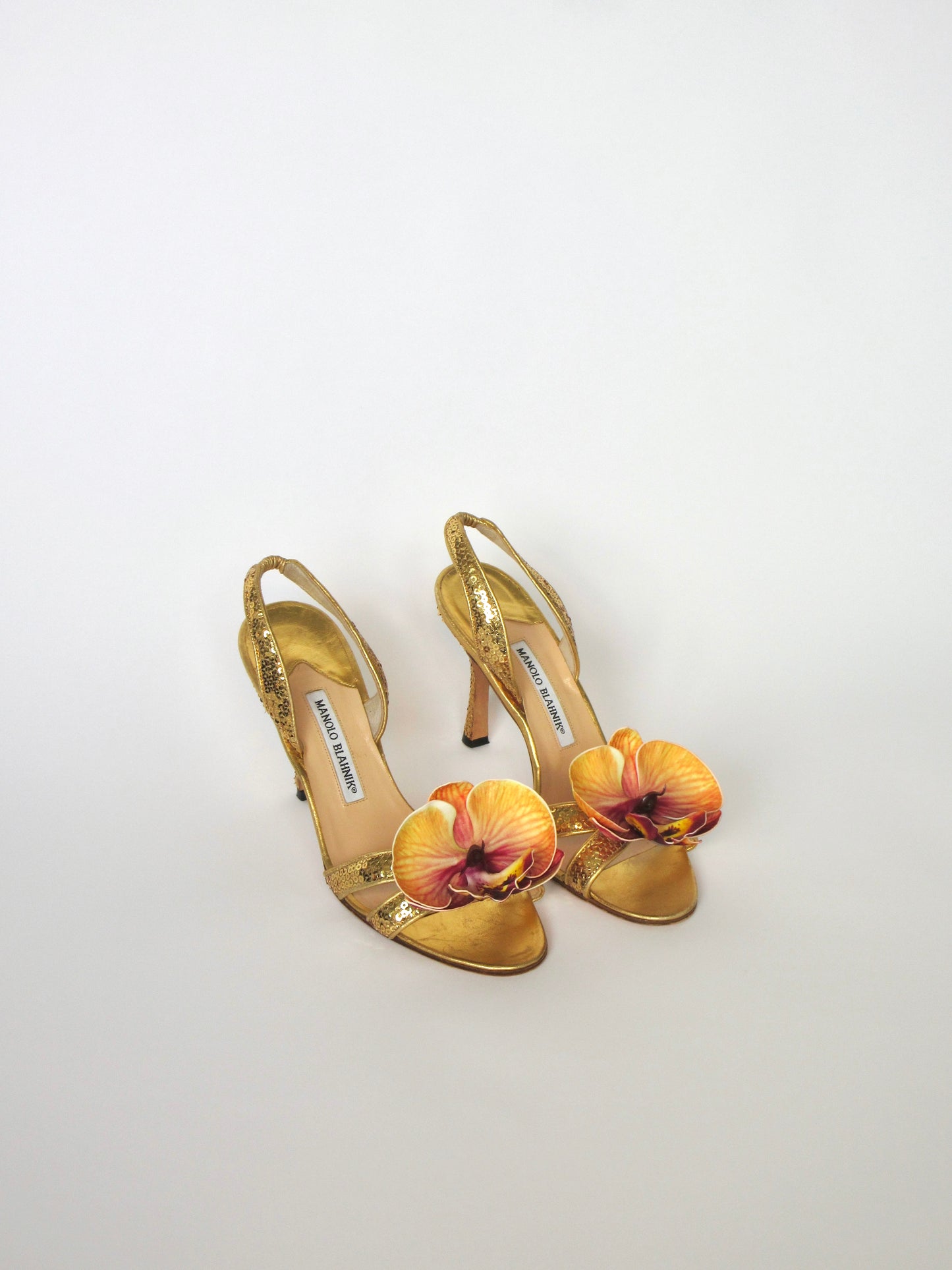Reworked Upcycled Manolo Blahnik Gold Sequin Heels