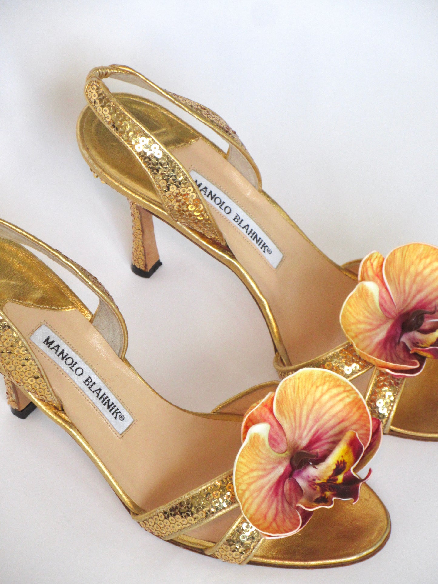 Reworked Upcycled Manolo Blahnik Gold Sequin Heels