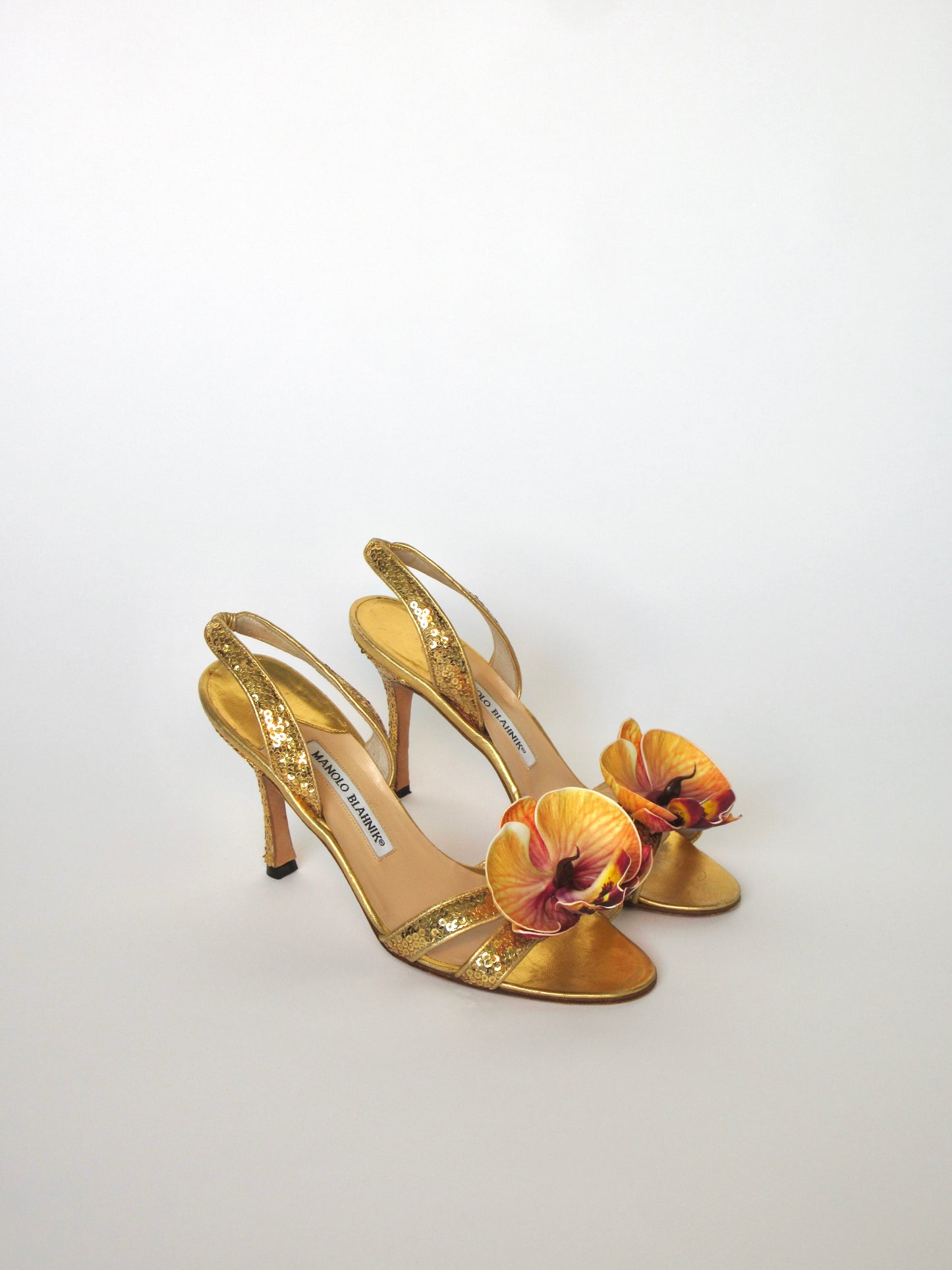 Reworked Upcycled Manolo Blahnik Gold Sequin Heels