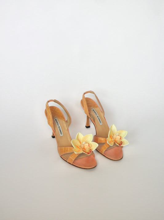 Reworked Upcycled Manolo Blahnik Light Nude Pink Heels