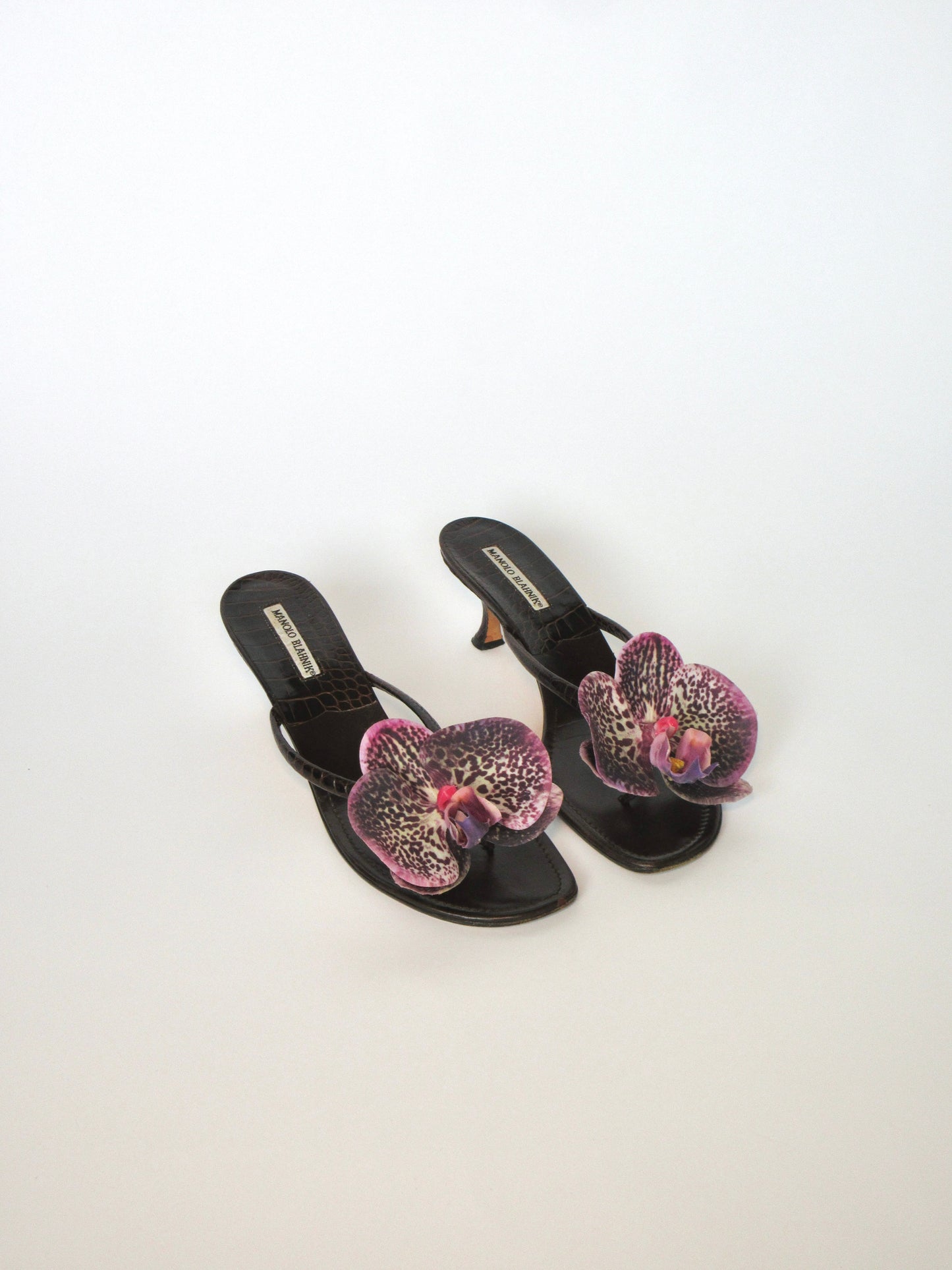 Reworked Upcycled Manolo Blahnik Dark Brown and Purple Kitten Heels
