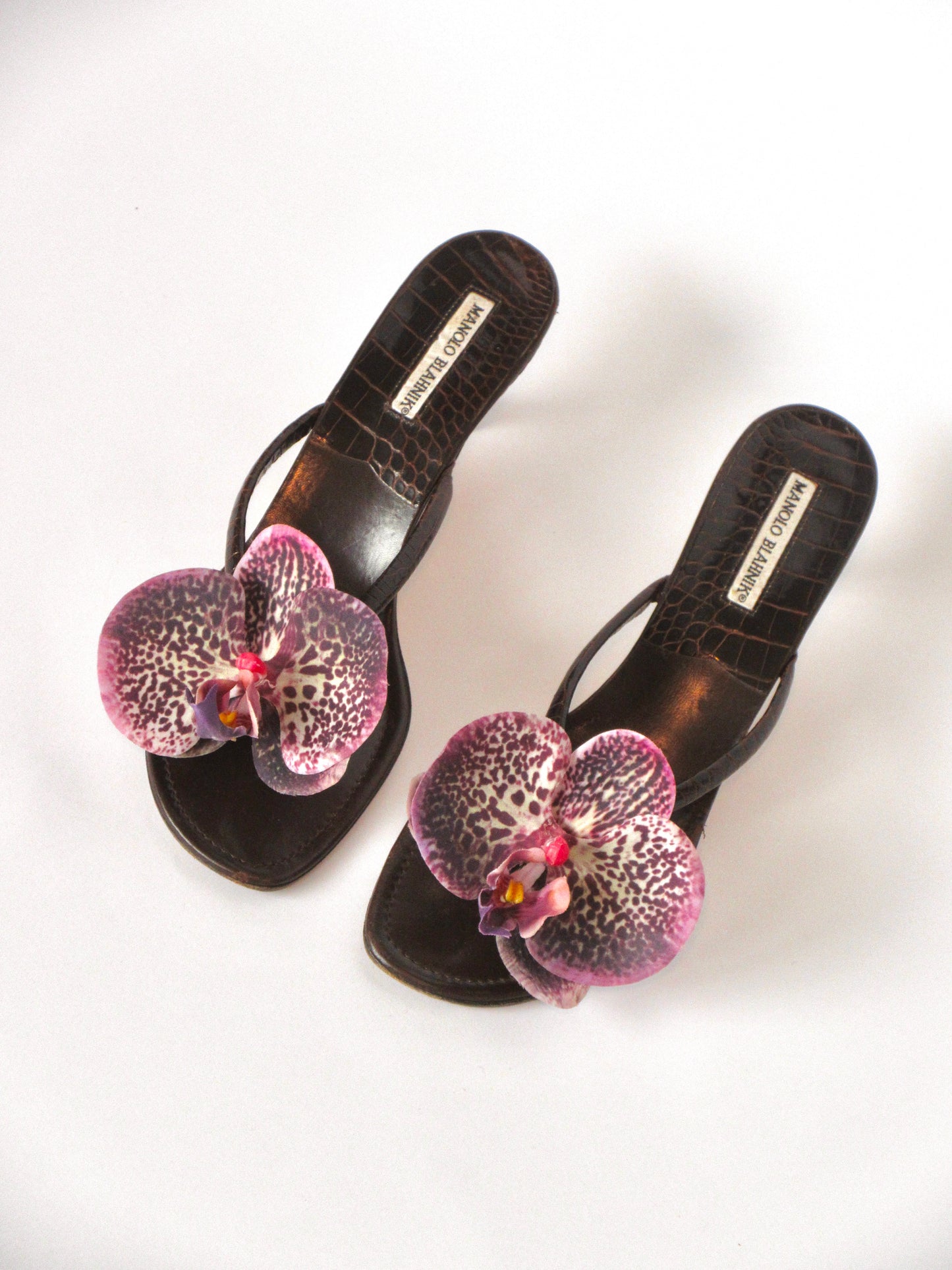 Reworked Upcycled Manolo Blahnik Dark Brown and Purple Kitten Heels