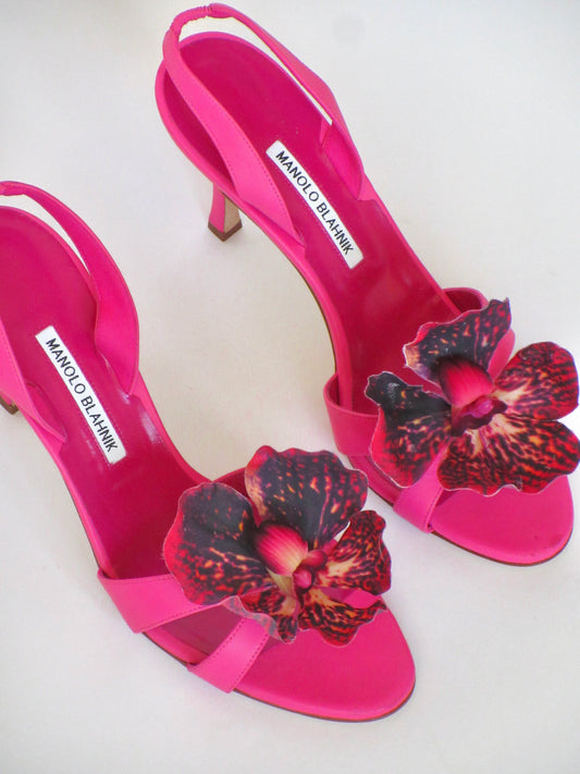 Reworked Upcycled Manolo Blahnik Pink Magenta Orchid Heels