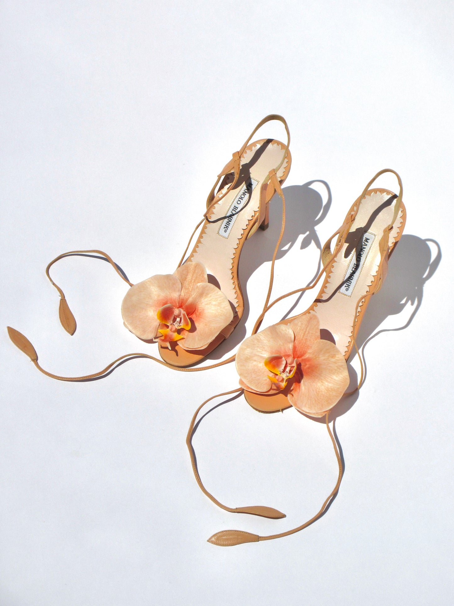 Reworked Upcycled Manolo Blahnik Light Pink/Peach Orchid Heels