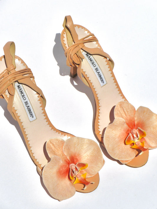 Reworked Upcycled Manolo Blahnik Light Pink/Peach Orchid Heels