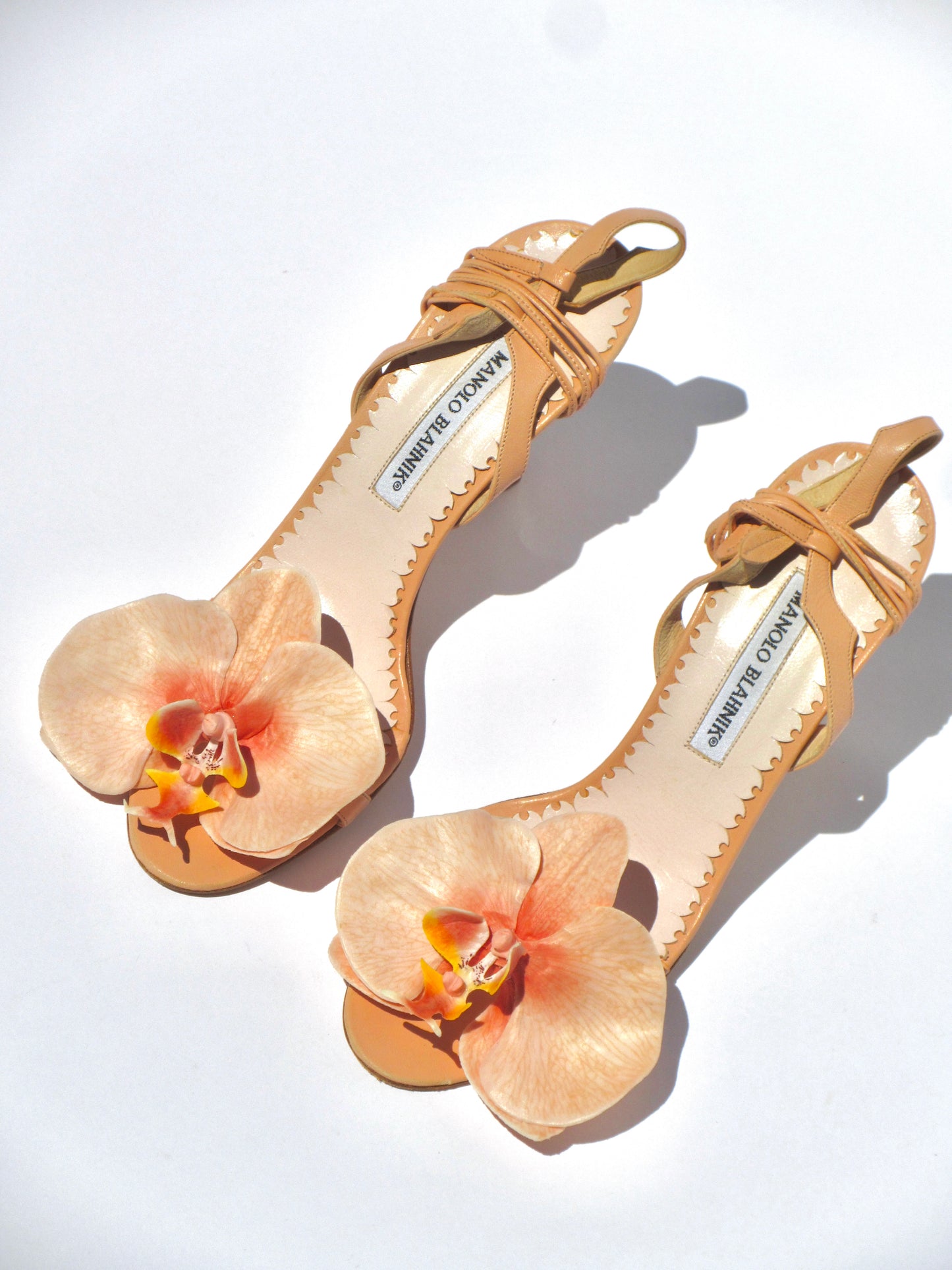 Reworked Upcycled Manolo Blahnik Light Pink/Peach Orchid Heels