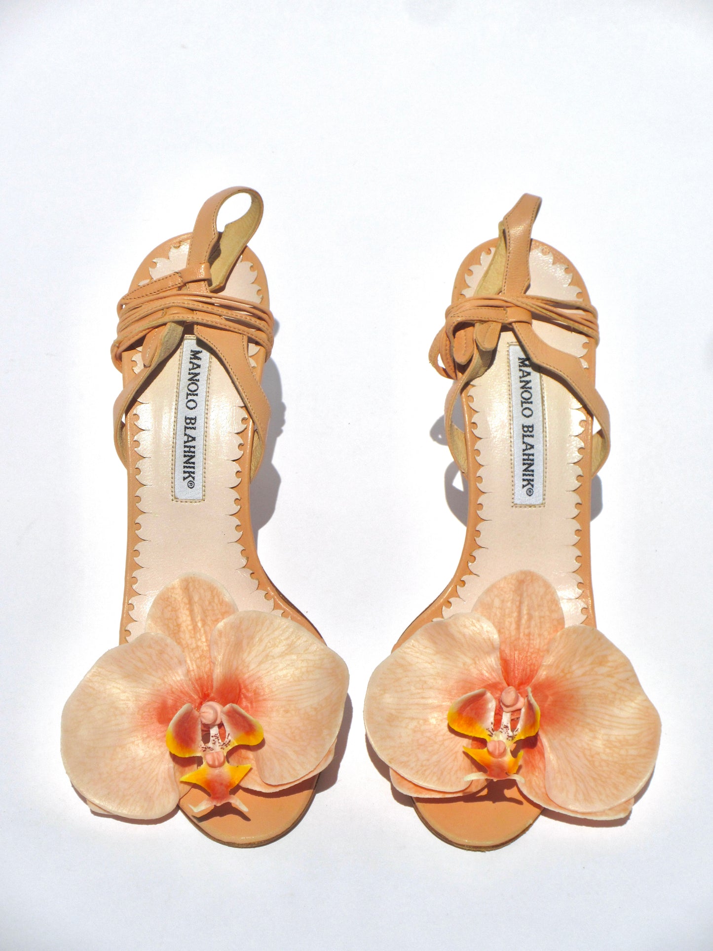Reworked Upcycled Manolo Blahnik Light Pink/Peach Orchid Heels